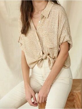 By Together "Back to You" Leopard Print Button-Down Blouse in Olive/Cream